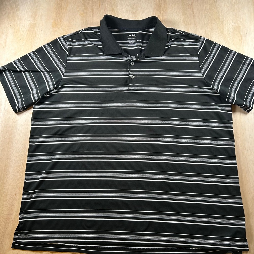 Adidas Golf Puremotion Polo Shirt Mens 2XL Black White Striped Short Sleeve